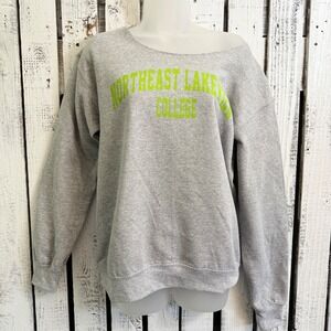 Northeast Lakeview‎ College Gray Cut Med Neck Sweatshirt Comfy Collegiate Grunge
